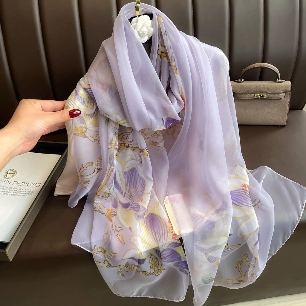Stoles Wraps Silk Scarf Foulard Female Scarves Wraps Hijab Bandana Women Large-size Beach Shawls Muslim HijabsTravel Sunscreen