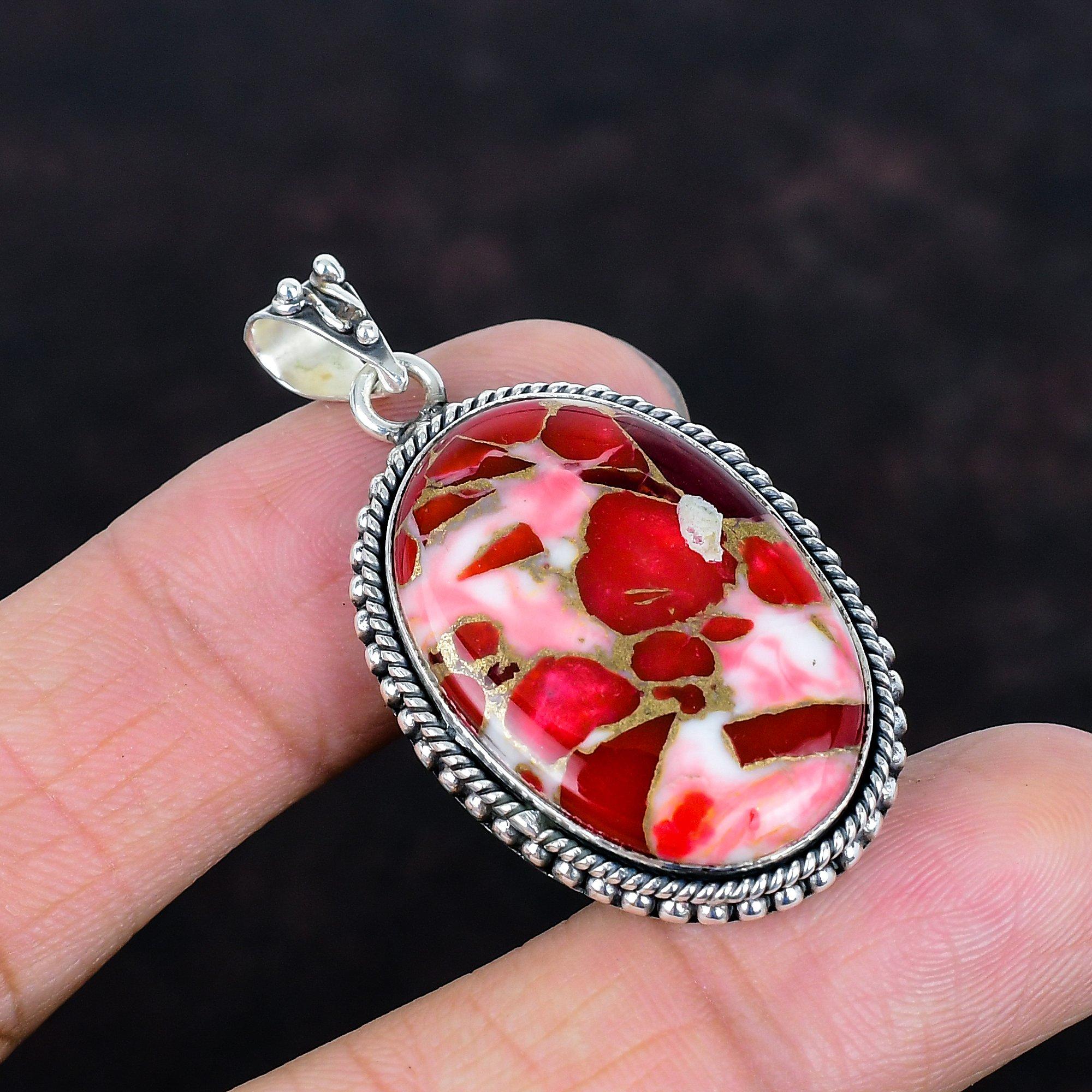 

Kingman red mohave copper turquoise pendant 925 sterling silver pendant handmade gemstone pendant silver jewelry for gifts statement pendant
