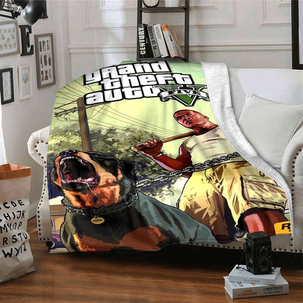 1pc Grand Theft Auto Soft Flannel Blanket with Designer Print A Cozy Blanket for All Seasons, Perfect for the Couch, Bed, Office