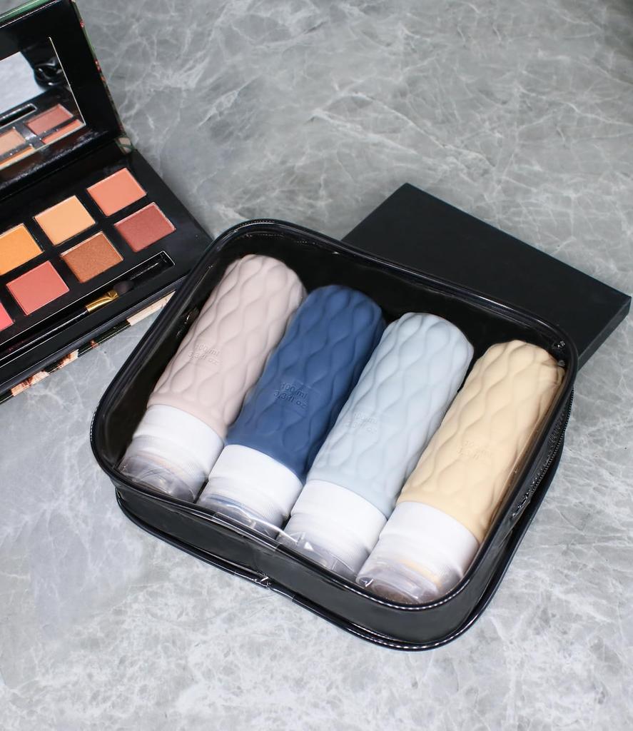 Cabin Crew Travel Bottles with Clear Toiletry Set of 4 100ml Squeezeable Travel Containers for Shampoo and a Holiday Travel Essentials [2025