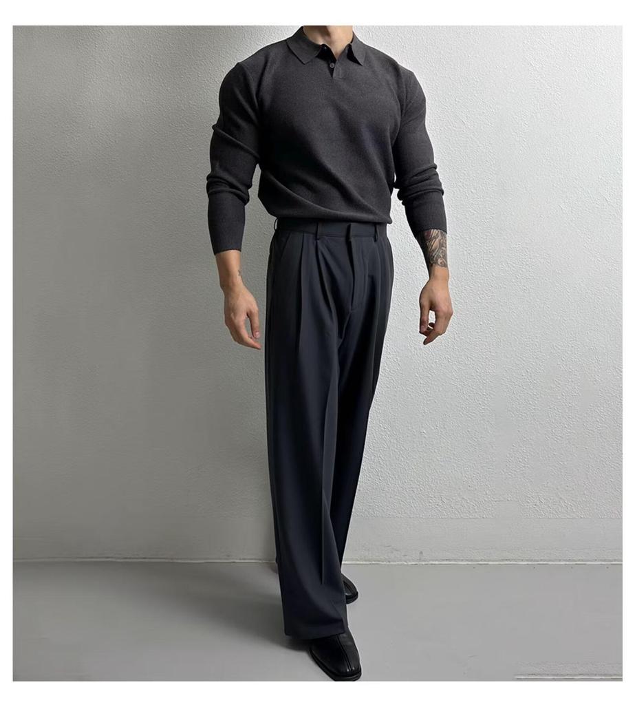 Polo en maille tendance décontracté haut de gamme pour homme à manches longues - Style coréen Printemps/Automne, Pull ample légèrement mature et polyvalent