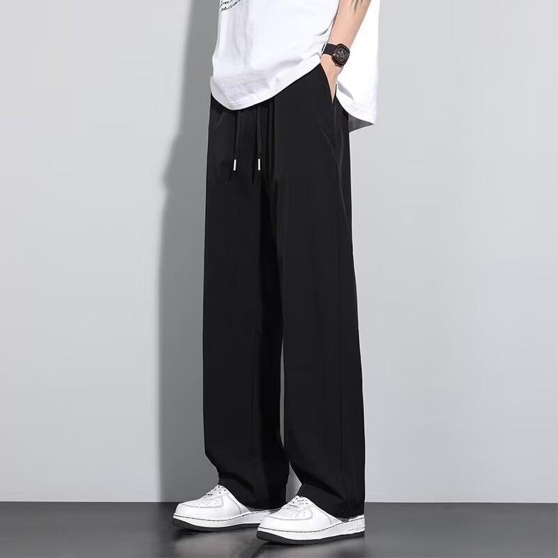 Ice silk men's pants straight loose trousers trendy brand large size sports quick-drying summer thin casual trousers