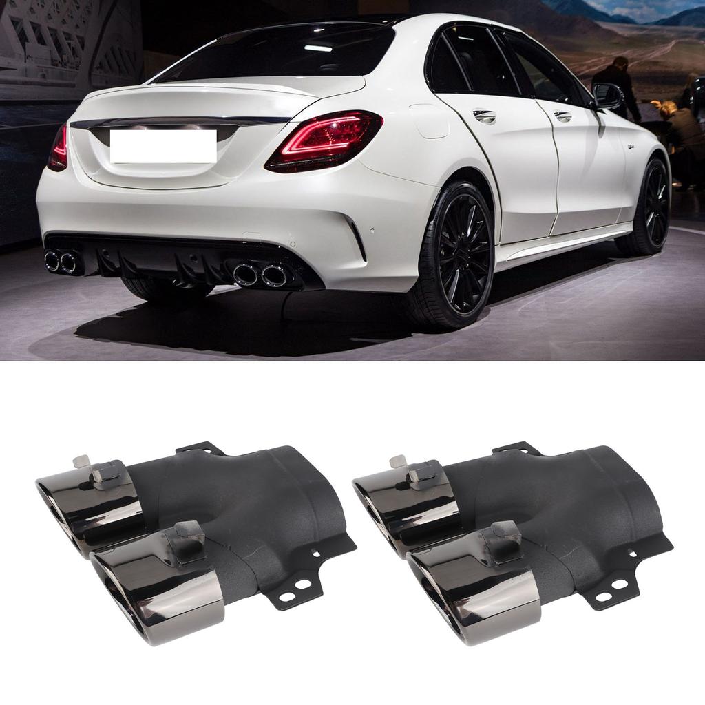 Vierfach Auspuffblenden Passend für AMG C43 W205 S205 C205 A205 Facelift 2019+(Schwarzes Chrom )