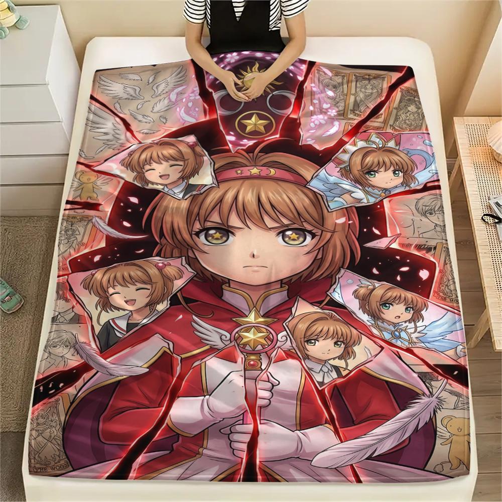 Warm Cardcaptor Sakura Pattern Flannel Blanket Cozy Print Throw for Bedrooms Sofas Chairs Travel Picnic Multi-use-Xin