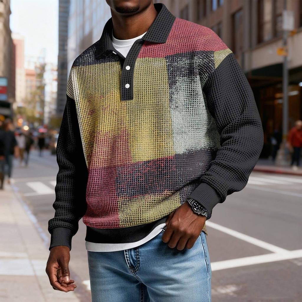 Męska koszula codzienna o luźnym kroju, zapinana na guziki, z kołnierzykiem i długim rękawem