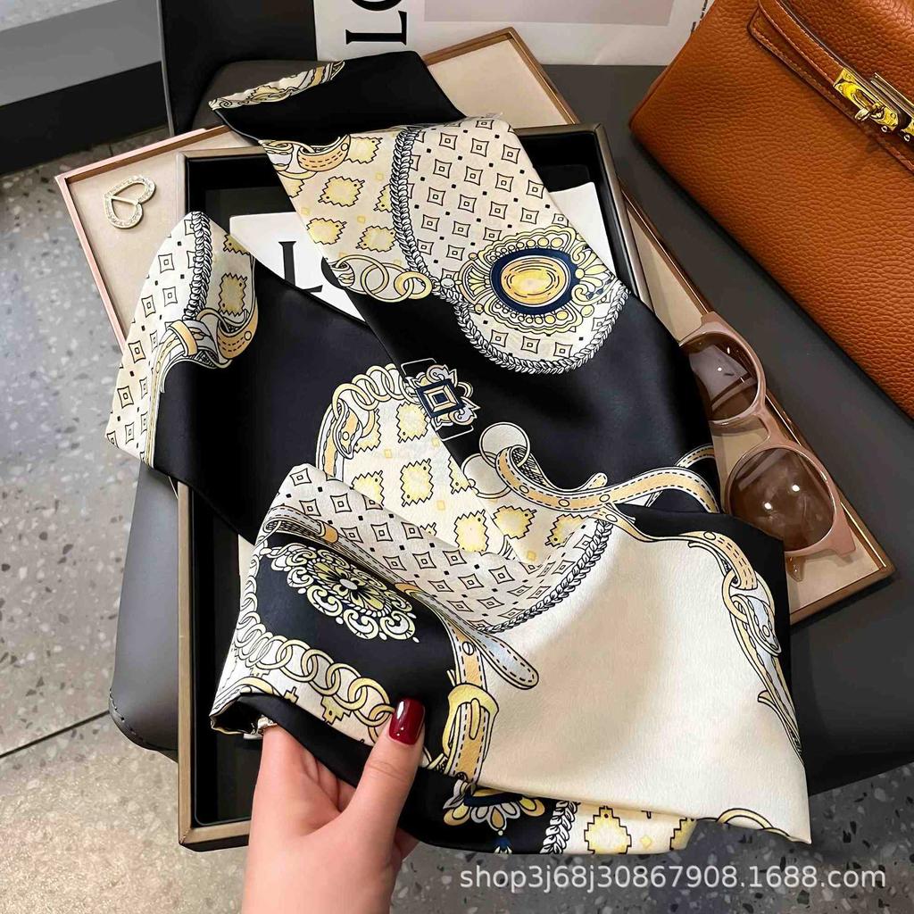 Long Silk Scarf Women's New Small Silk Scarf Printing Simulation Silk Tied Bag Streamer Explosion Sweet Little Scarf