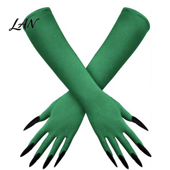 Elastic Polyester Costume Gloves 1 Pair Halloween Ghost Claw Gloves, Long Fingernail Witch Scary Cosplay Handwear Accessory, Dark Party Performance