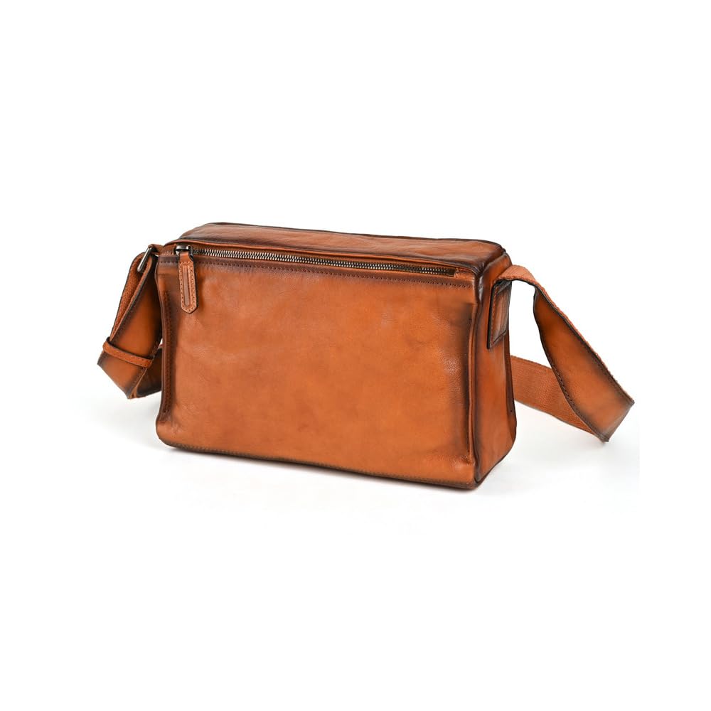 Whatna Tanned Natural Cowhide Leather Shoulder Bag for Body Chest Genuine Shoulder Crossbody Commuter School Business Bicycle 13703 Antique-Style Men,