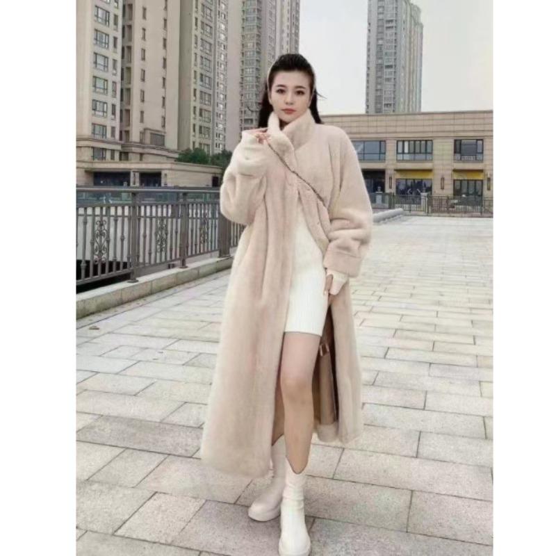 Medium and long new imitation mink fur coat women's thickened fur coat winter stand-up collar light