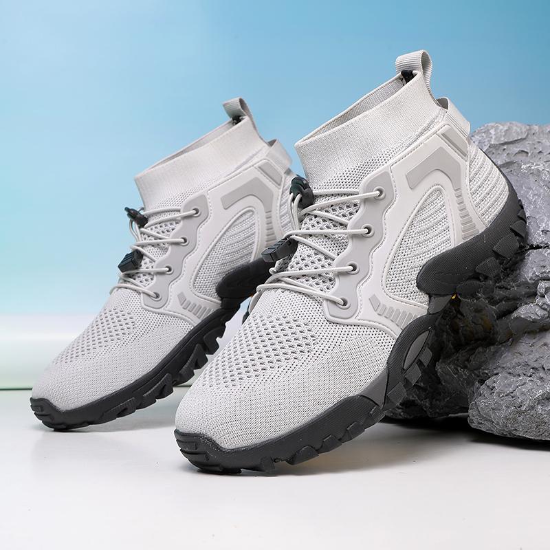 Breathable Knitted Men's Hiking Shoes High-top Casual Sports Shoes Non-slip Outdoor Trekking Traveling Sneakers Big Size 38-48