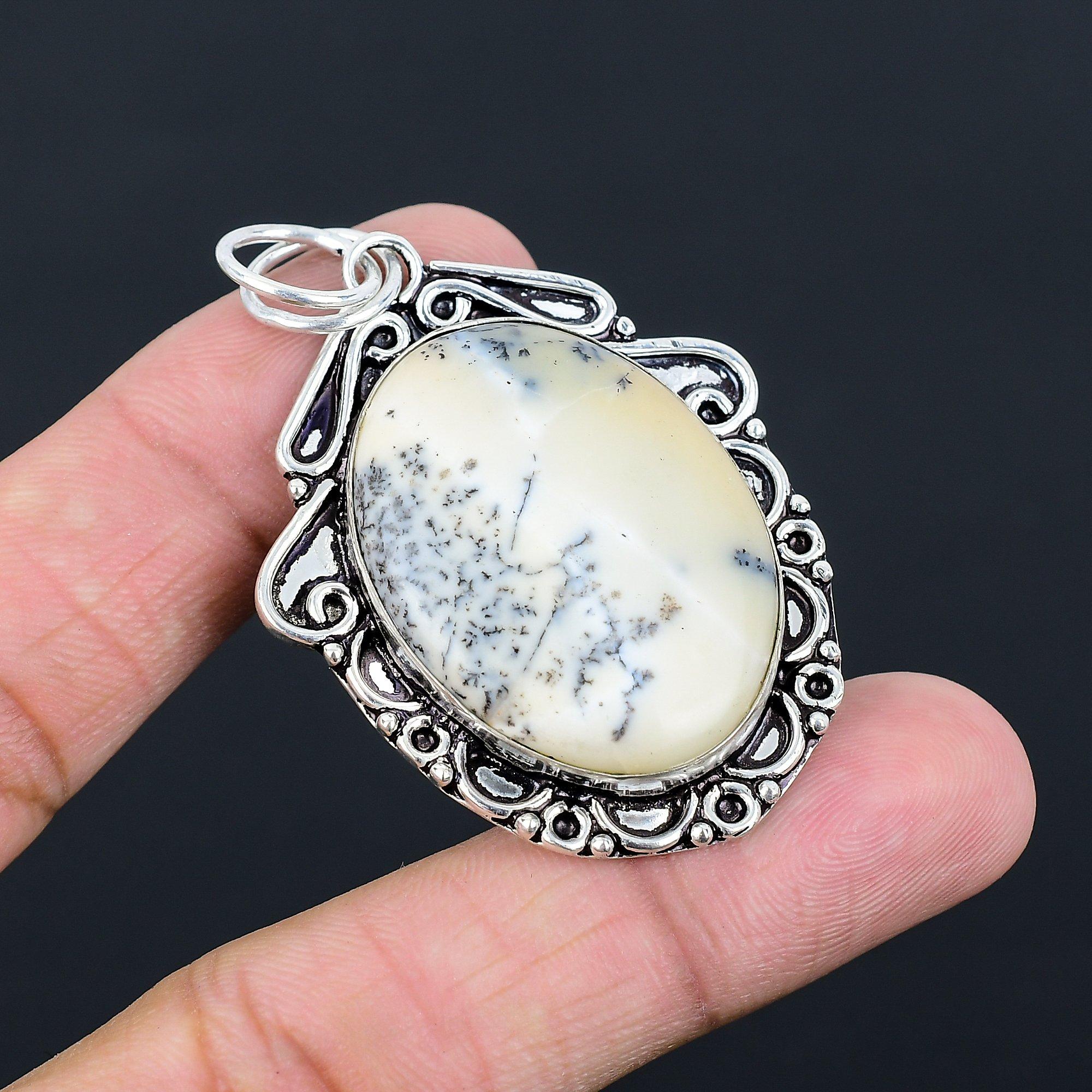 Dendrite Opal Gemstone Sterling Silver Anniversary Elegant New Pendant Jewelry