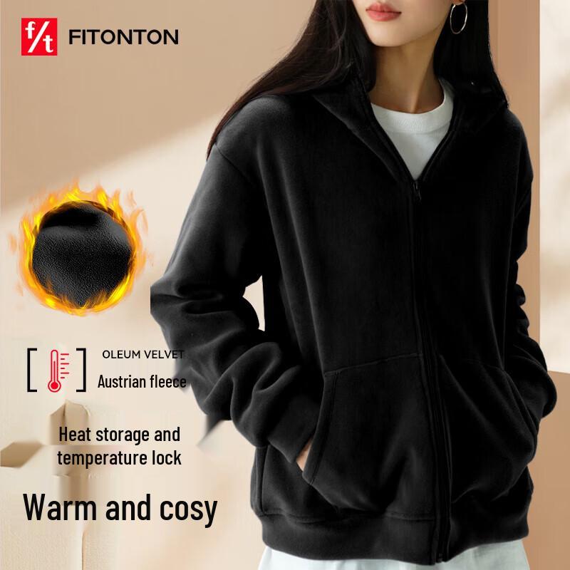 

FitonTon Women s Winter Double-Sided Fleece Hooded Jacket M