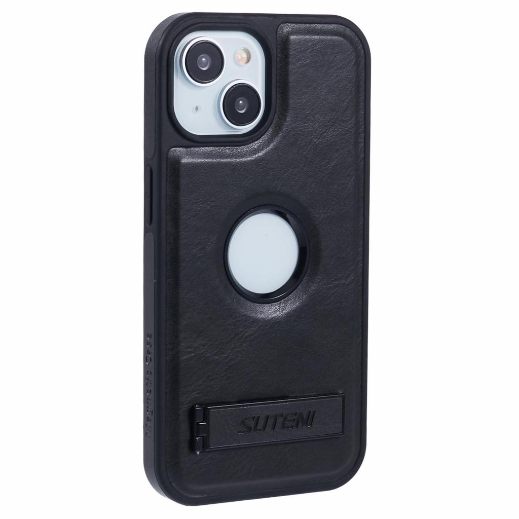 For iPhone 15 Magnetic Case Leather Phone Back Cover Waxy Texture Kickstand