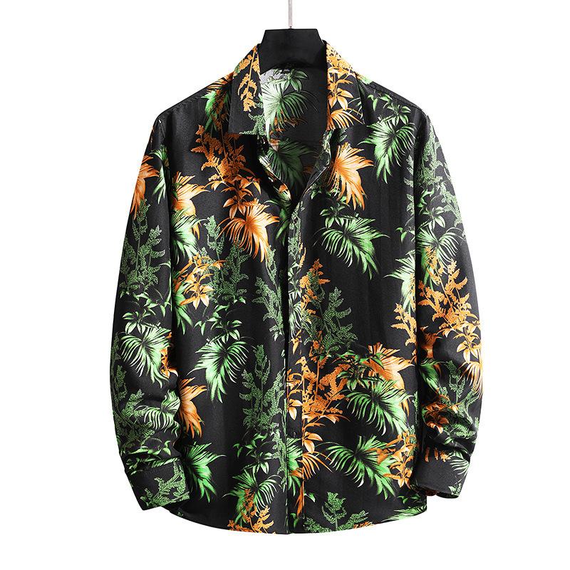 Camisa de otoño para hombre, estilo Hong Kong, informal, de talla grande, con estampado floral, de manga larga