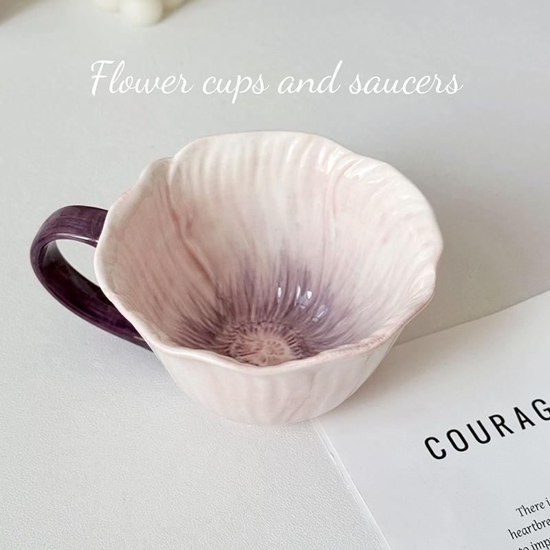 Modern Artificial Flower Shape Ceramic Coffee Cup Exquisite Afternoon Tea Dessert Tea Cup Couple Mug Office Mug Home Decoration