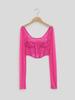 European & American Street Fashion Mesh Lace Slim Square Collar Long-Sleeved Top for Women