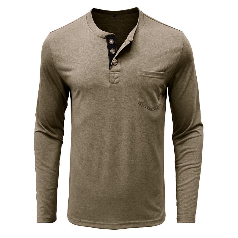 Men's Long-Sleeve Round Neck Henley Collar Base Layer T-Shirt