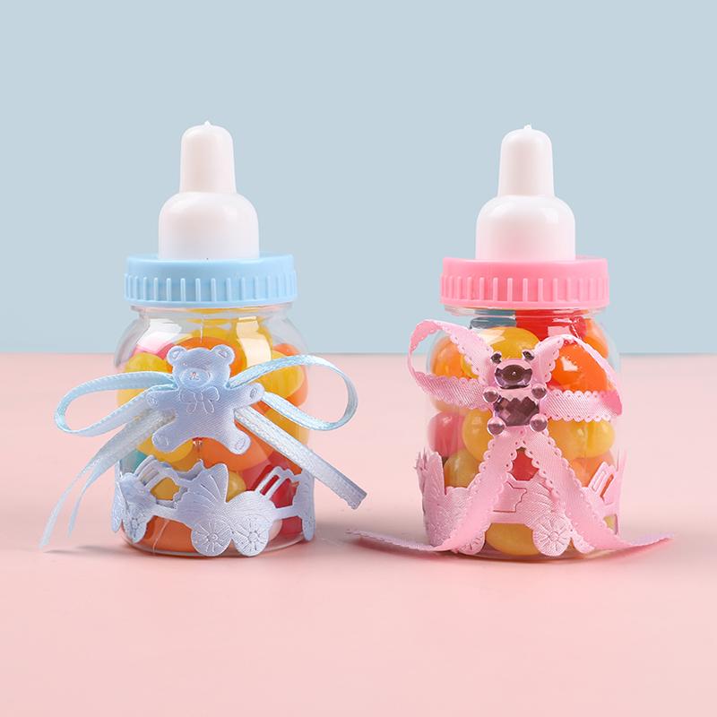 12pcs Baby Bottle Mini Blue Pink White Plastic Candy Boxes Baby Shower Favors Gifts Boys Girls Gender Reveal Party Decorations