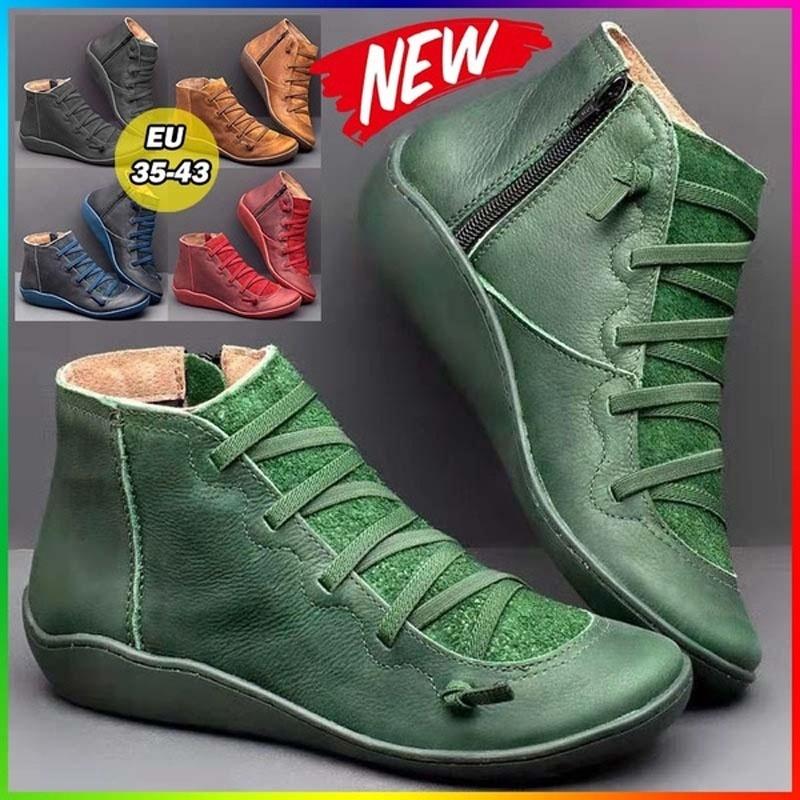 Women Fashion Winter Large Size Leather Casual Boots Soft Flat Shoes