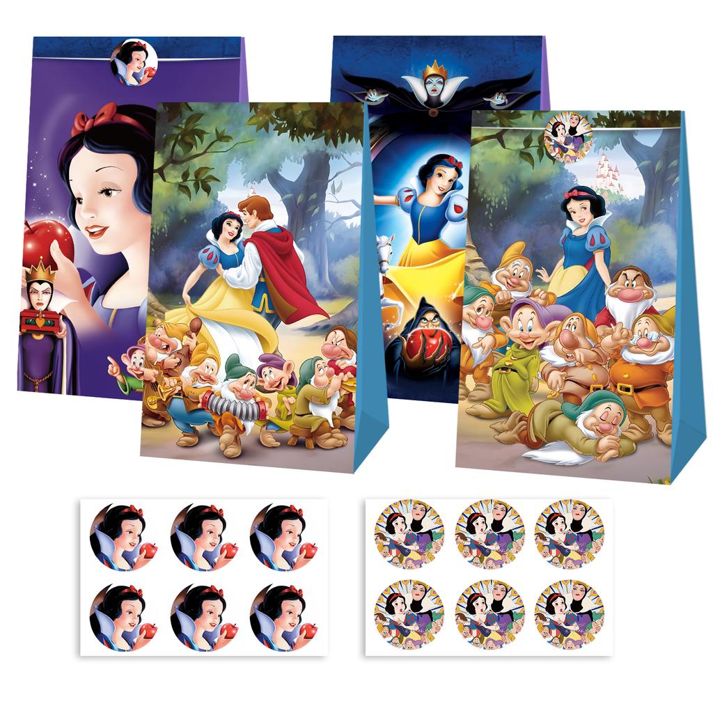 New 12Pcs Set Anime Princess Snow White Rapunzel Jasmine Figures Candy Paper Gift Bag Cartoon Handbag Girls Birthday Gift