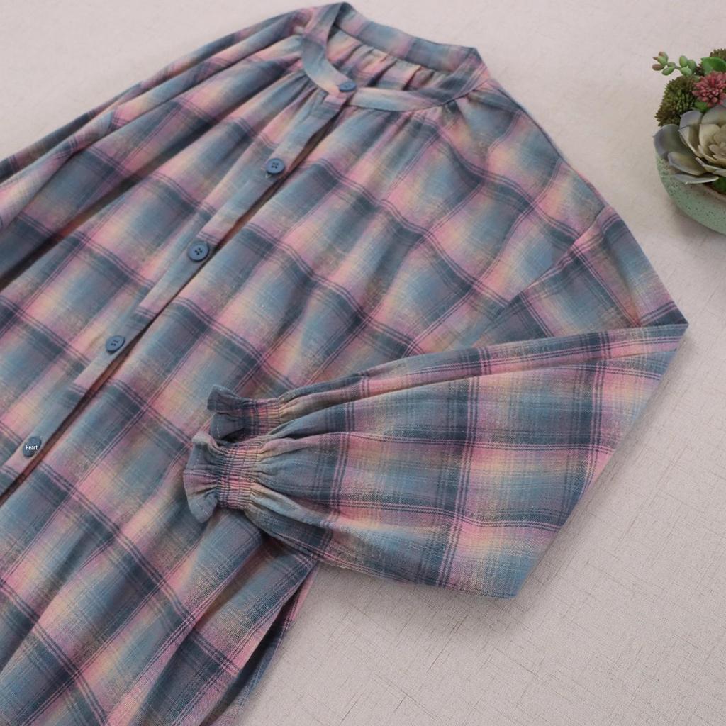 2025 Autumn Plaid Round Neck Long Sleeve Mori Girl Dress - Loose and Versatile Cardigan Style
