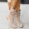 Carnival Low Heel Suede Boots Western Cowboy Boots Women's Ankle Boots Side Zipper Short Boots Stage Role Play Costume Equipment