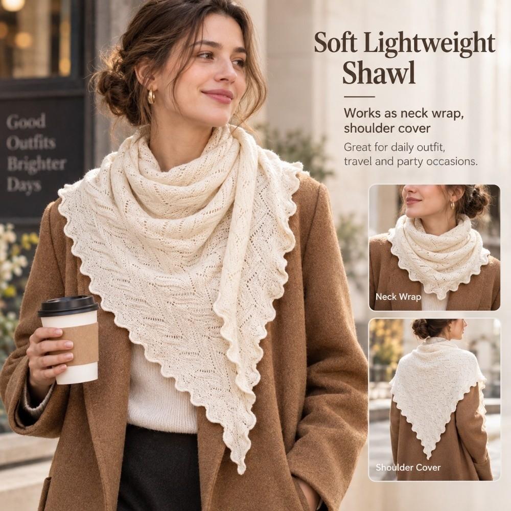 Solid Color Knitted Shawl Knitted Fabric Wool Bandana Elegant Triangle Scarf  Autumn Winter