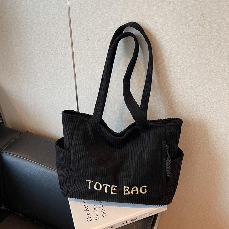 

Corduroy cloth bag women s large-capacity new autumn and winter versatile shoulder bag casual class tote bag чёрный