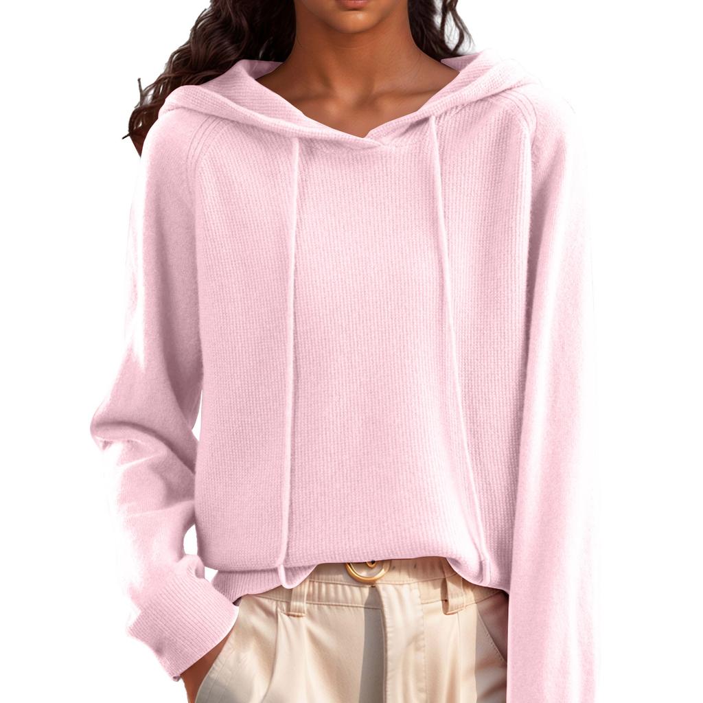 Γυναικείο Μονόχρωμο Καθημερινό Πλεκτό Πουλόβερ με Κουκούλα και Μακρύ Μανίκι με Πουλόβερ και Βασικό Πλεκτό Πουλόβερ