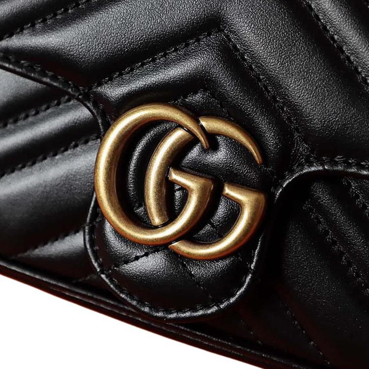 Gucci GG Marmont Gold Vintage Double G Logo Card Holder Leather Two In One Shoulder Crossbody Mini Bag Women Bags 751526-AACCE-1061