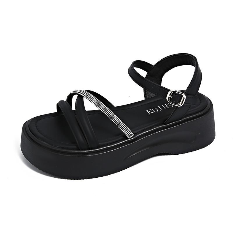 

Muffin platform sandals women s summer new beach rhinestones word belt comfortable vacation sandals women 40 чорний
