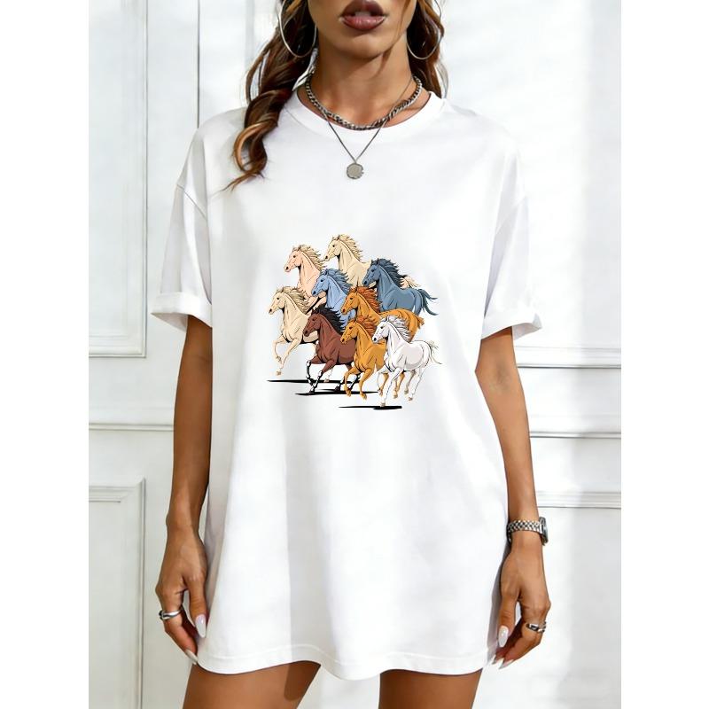 

Oversized T Shirt Dress Black Horse Print Graphic Casual Wear For Women Summer Outfit Street Style Fashion Trendy Loose Fit Top XXXXL