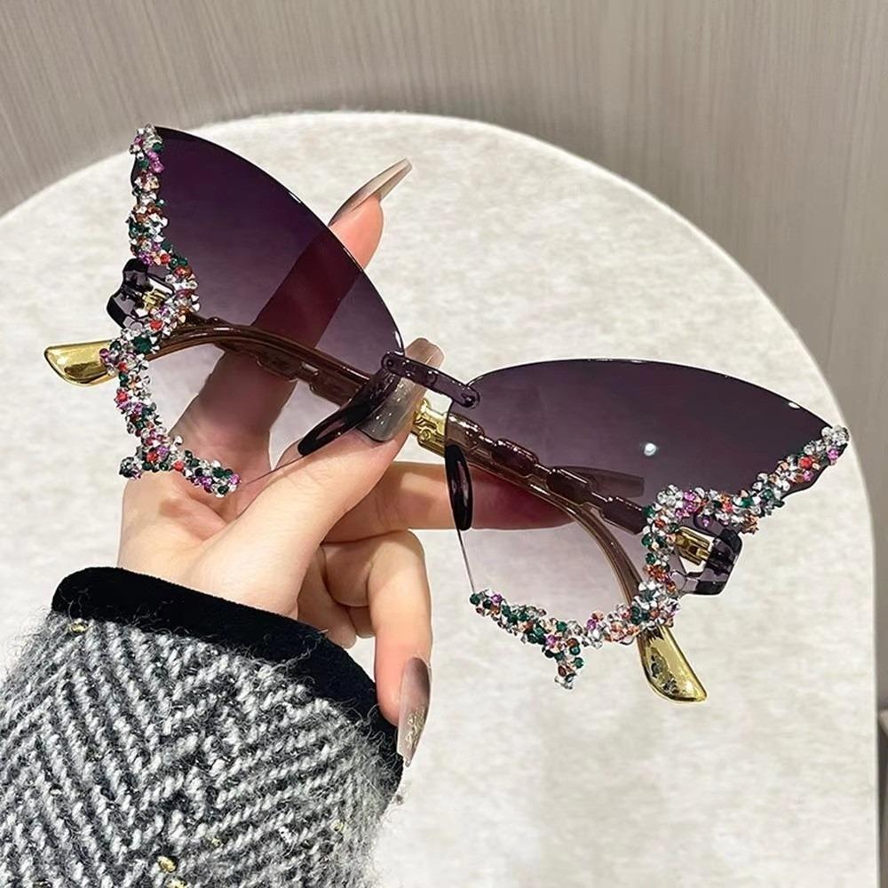 Tint Color Butterfly Sunglasses UV Protection Rimless Sun Glasses Cat Eye Sunglasses for Women