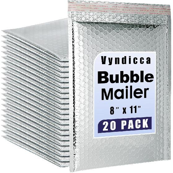 20 Pack Thermal Bubble Mailer,8 x 11  Metallic Bubble Mailers,Self Seal Cool Bubble Mailers,Foil Mailing Envelopes, Waterproof Padded
