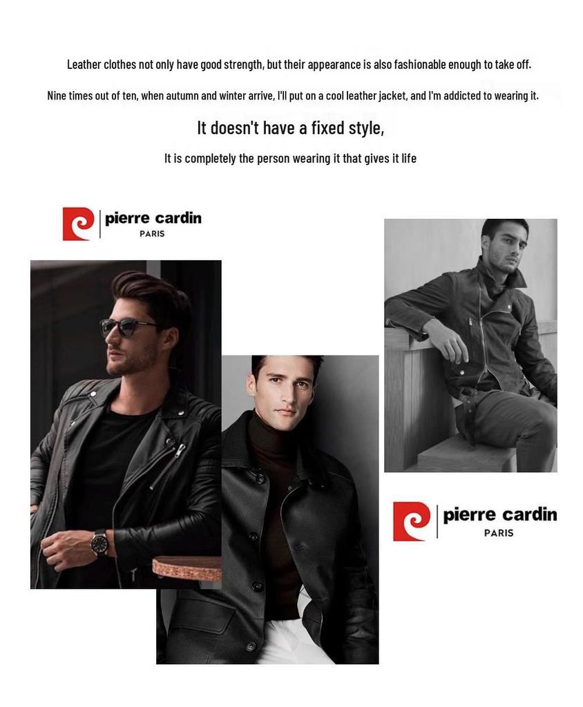Pierre Cardin Men's Sheepskin Biker Jacket - Plus Velvet, Thick, Autumn/Winter.