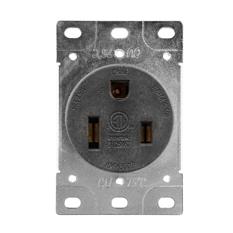 50A 250V RM 650DF NEMA 6 50R Outlet with Corrosion Resistant Construction for Industrial and Residential Use