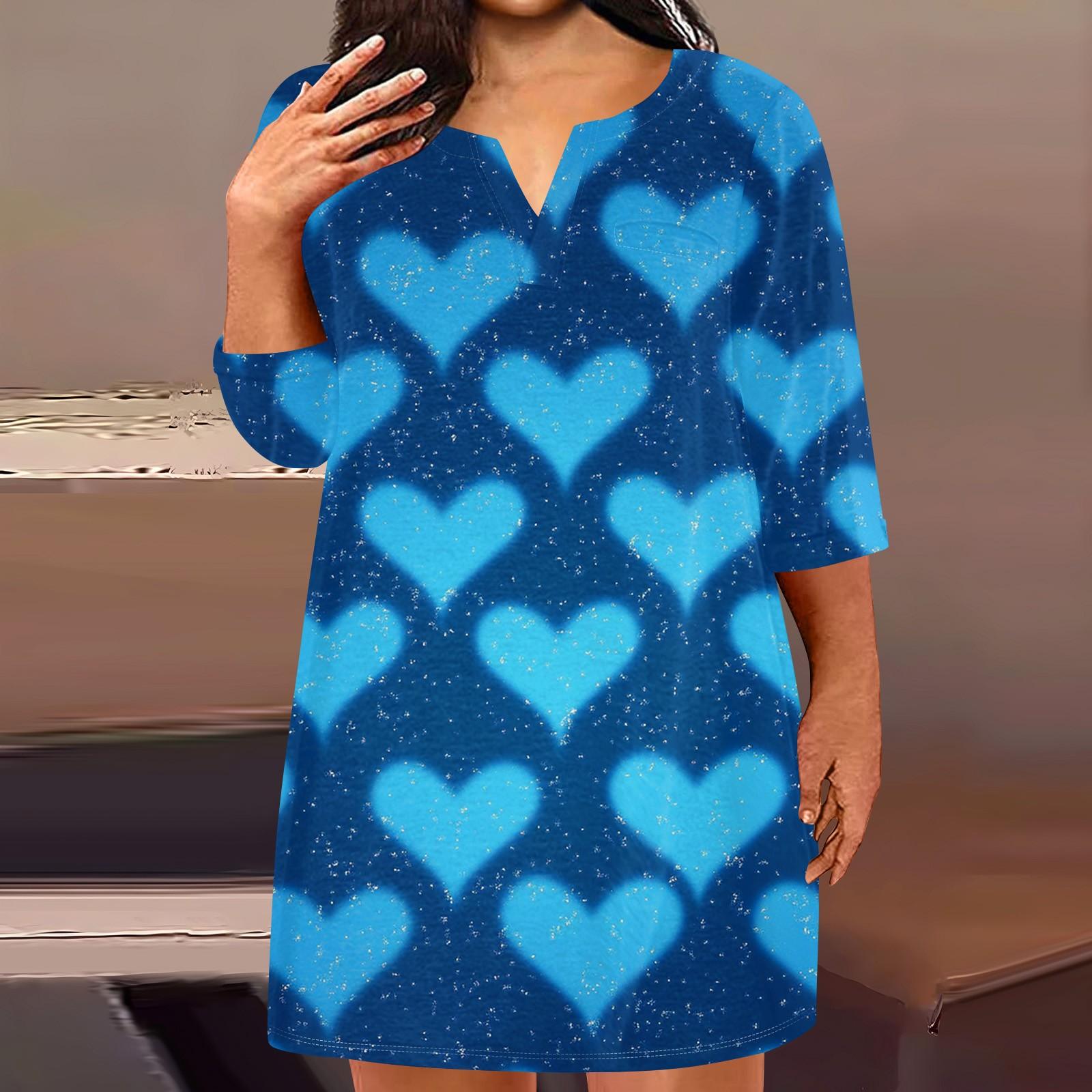 

Женское модное платье больших размеров с V-образным вырезом и рукавом три четверти, повседневное, с принтом «Любовь» и карманами L синий