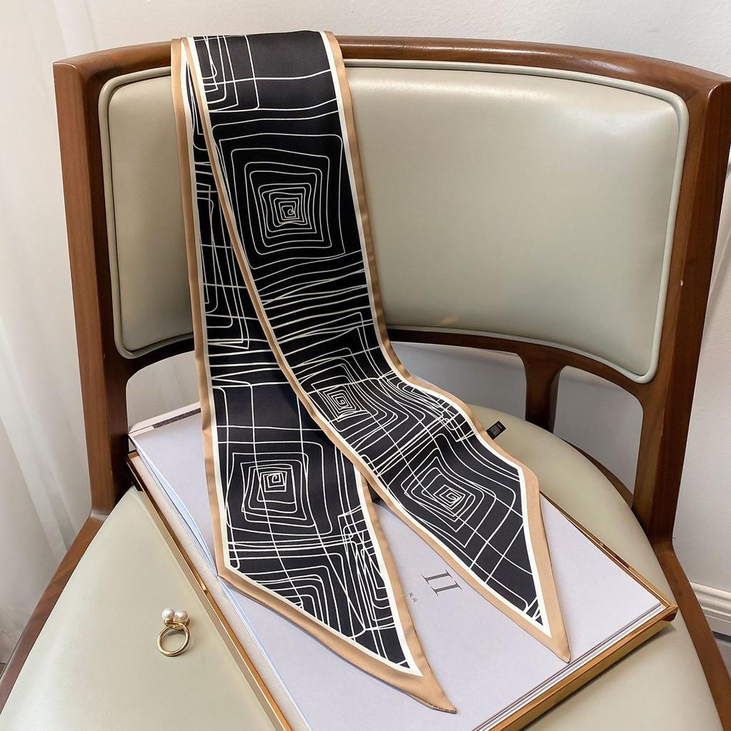 Scarf for Women's Spring and Autumn New Fashion Korean Style Decorative Scarf Geometric Thin Narrow Long Hairband Tied Bag Streamer Scarf