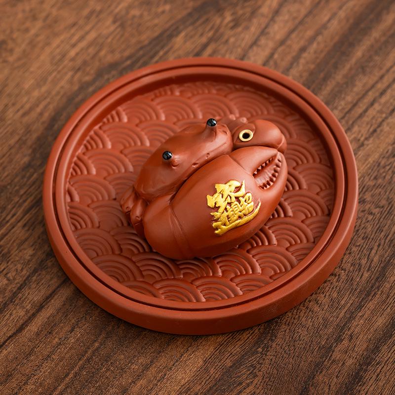 Purple Clay Koi & Crab Incense Holder: Creative Tea Ceremony Table Ornament for Wealth & Tea Play