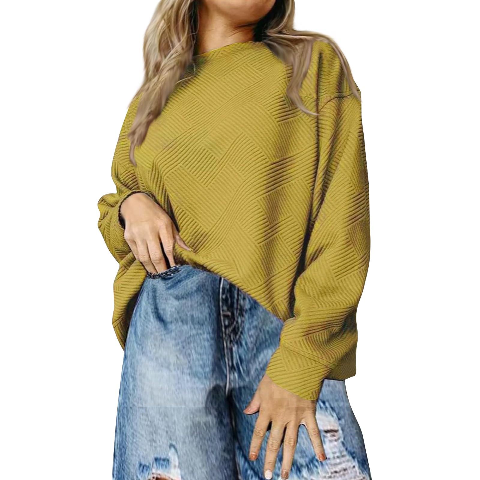 

Женская повседневная толстовка с круглым вырезом и длинным рукавом, неровной фактурой, свободная талия, однотонный пуловер XL жёлтый