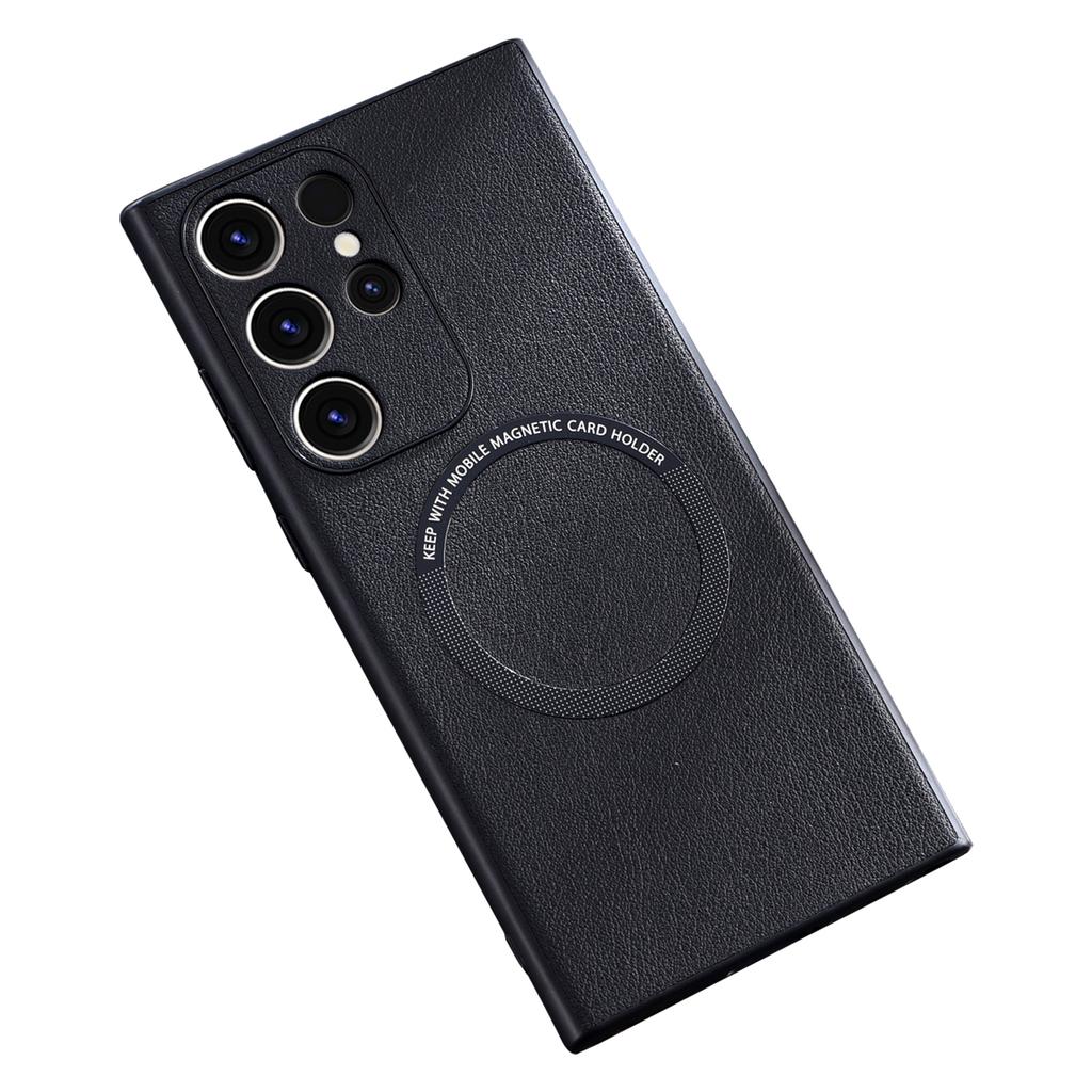 For Samsung Galaxy S23 Ultra Cover Compatible with MagSafe Charger PU Leather Coated TPU+PC Phone Case