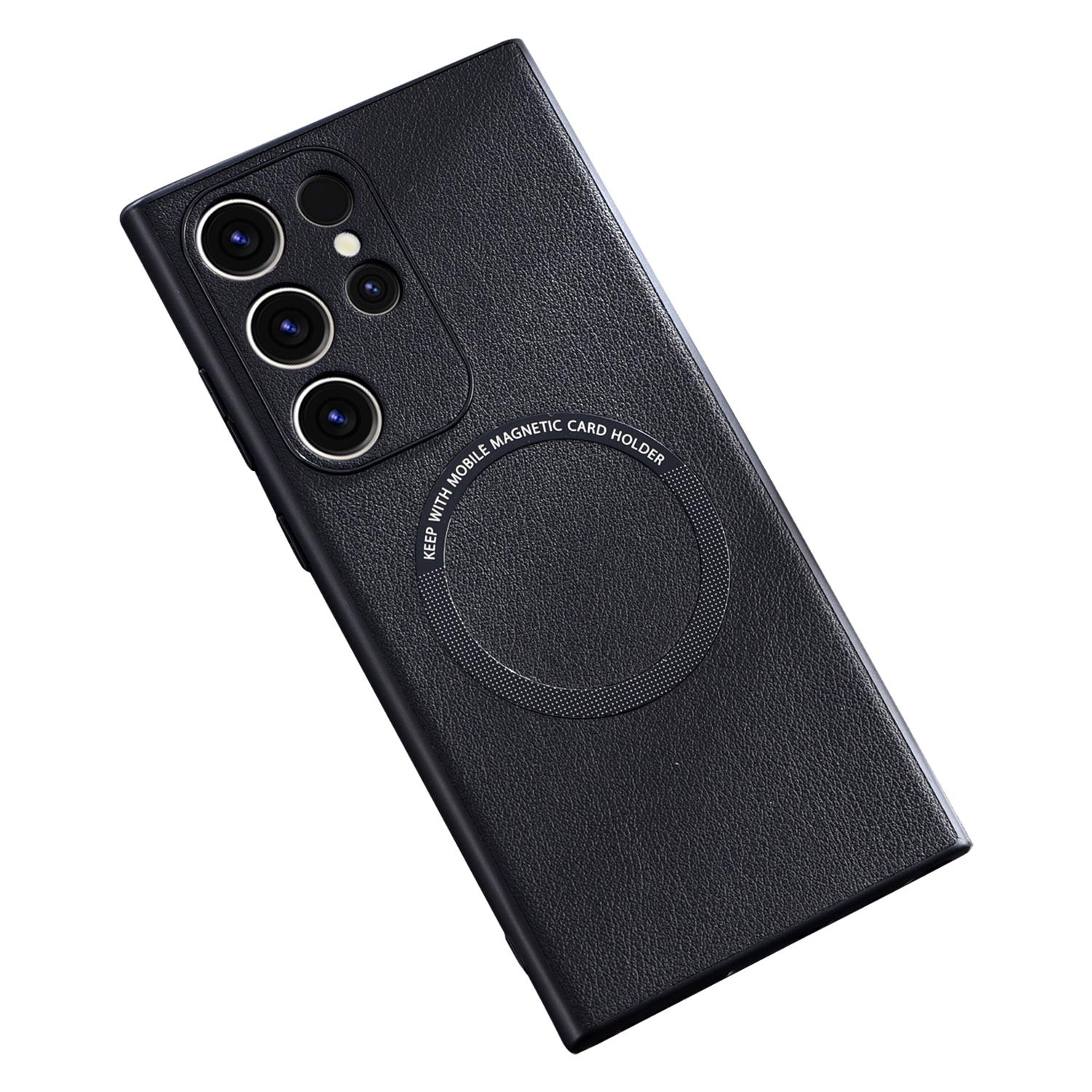 

For Samsung Galaxy S23 Ultra Cover Compatible with MagSafe Charger PU Leather Coated TPU+PC Phone Case Black