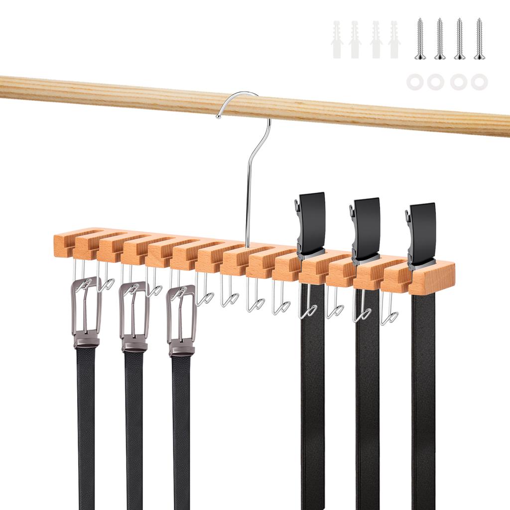 Wood Belt Rack Hanger Set Multipurpose Clothes Underwear Tie Belt Hanger 13 Hook Space Saving Wardrobe Organizer