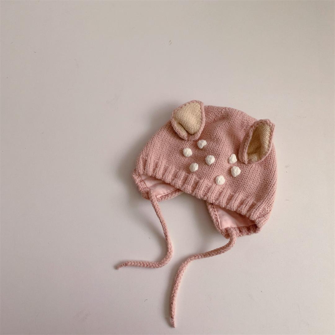 

Осенне-зимняя милая детская кепка с оленем, корейская версия, детская теплая шерстяная шапка с защитой ушей в мультяшной форме розовый