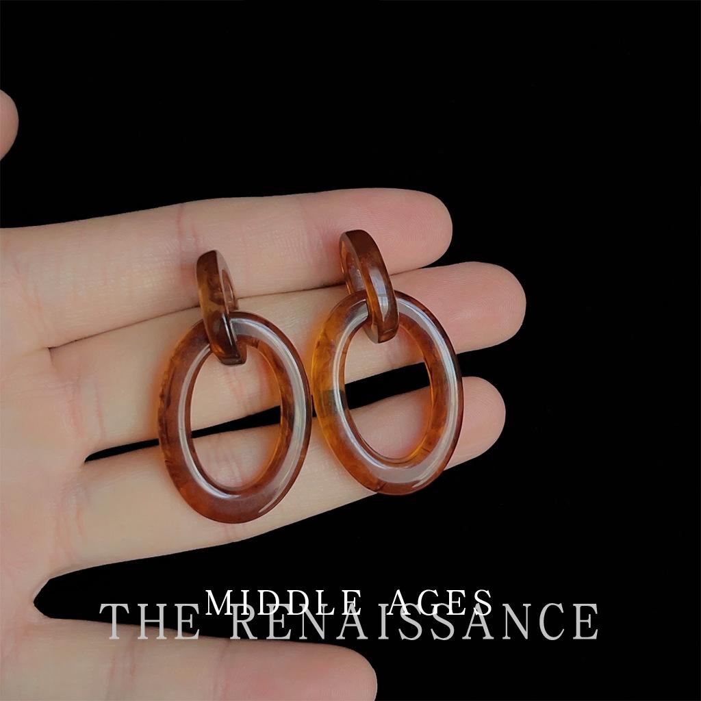 Винтажные серьги-пусеты из мутного янтаря, нишевые геометрические серьги в гонконгском стиле, украшения для ушей