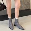 Pointed short boots women's thick heel retro Chelsea boots 2025 new Martin boots British style fashion medium heel thin boots