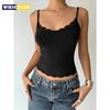 Dame Sexet Blonderkant U-hals Basis Ensfarvet Smal Pasform Cami Top Afslappet Spaghettistropper Rygfri Crop Top Forår/Sommer 2026