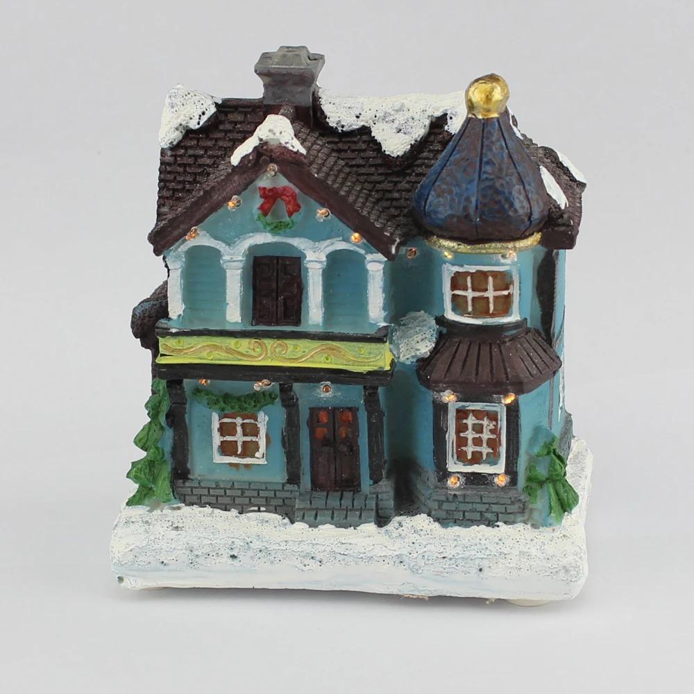 Christmas Scene House Village Building Collectible Figurines with Fiber Optic Led Light Home Holiday Sence Decoration Fireplace