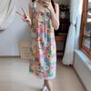Summer Lace Lace Sweet Age-reducing Printing Suspender Dress Women's New Splicing Loose Medium and Long Dress