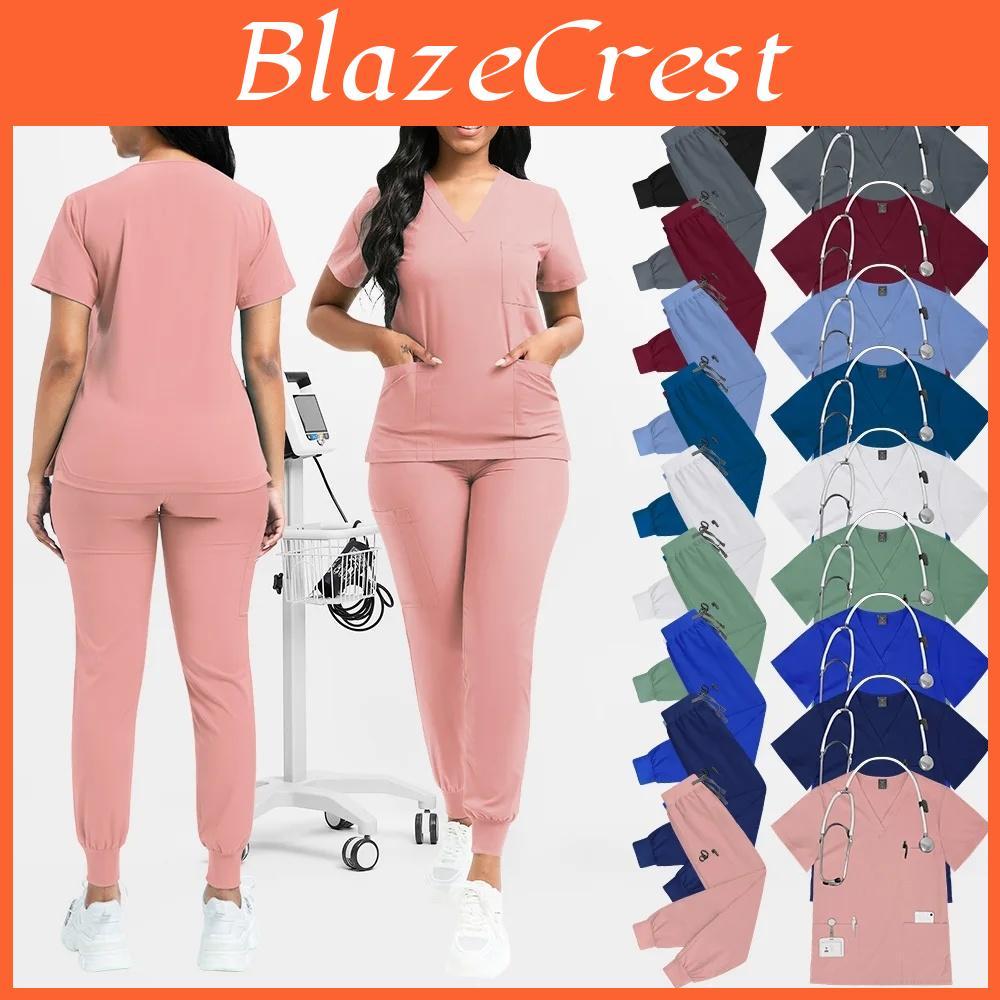 Nurse Scrubs New Set Classic Men Nurse Accessories Medical Uniform Surgical Dental Clinical Top Pants Lab Workwear Clothes